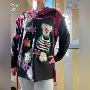 Women’s Black and Red Bear Patch Long Sleeve Tee